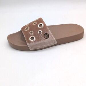 Yoki Shoes Womens Riri-96 Beige 8 Slide Sandals Faux Suede Grommets NEW